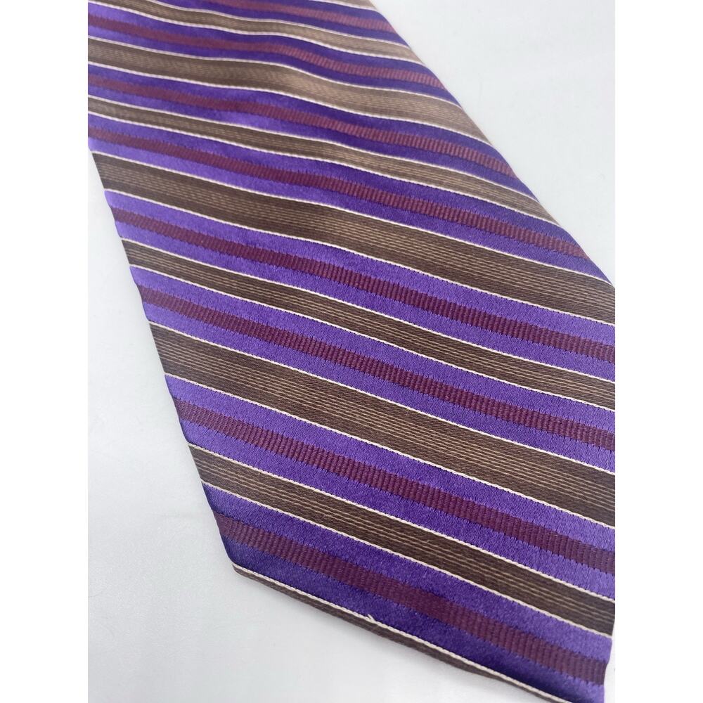 Merona Tie Purple Brown Diagonal Repp Stripe Textured 100% Silk Y2K Chuck Bass